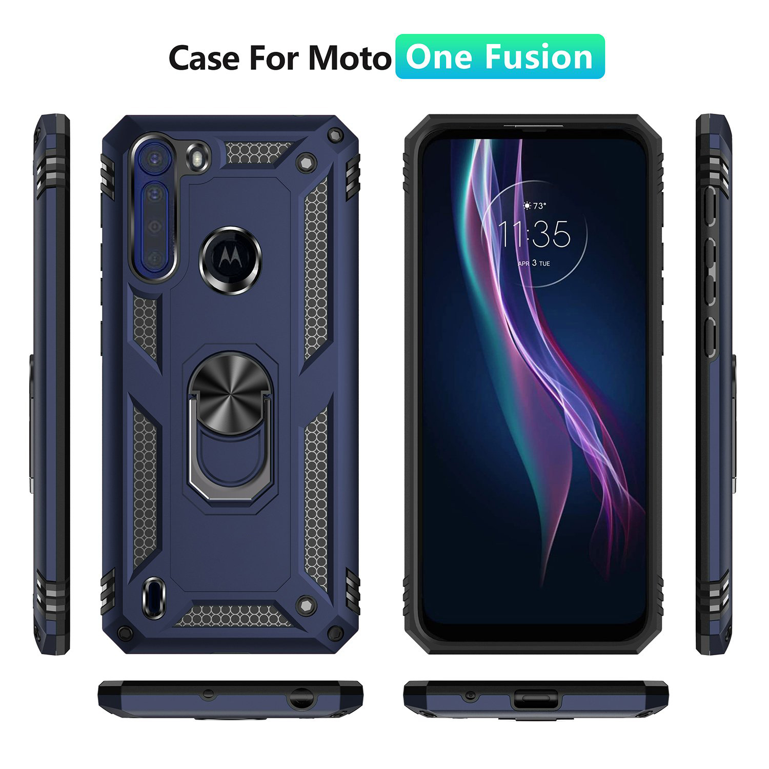 Protectores para celular  para Motorola  One Fusion Funda reforzada con anillo v2 Azul